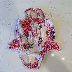 Floral Baby Swimsuit with Red and Pink Accents